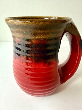 Unique Red and Brown Glazed Ceramic Pottery Mug